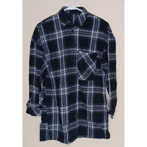 ZARA Flannel Button Down Shirt Womens Size XS Black Plaid Long Sleeve Cotton